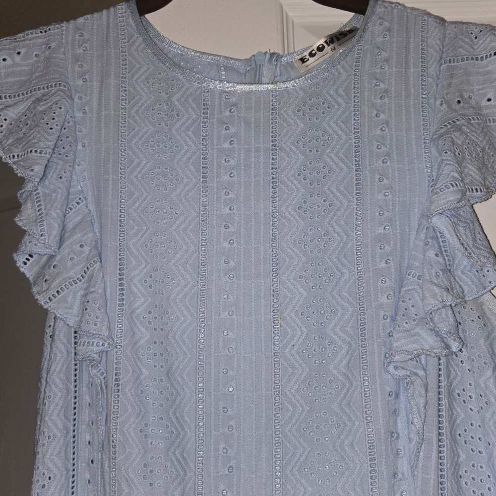 ECOWISH Light Blue Ruffle Eyelet Midi Dress M - Picture 7 of 7